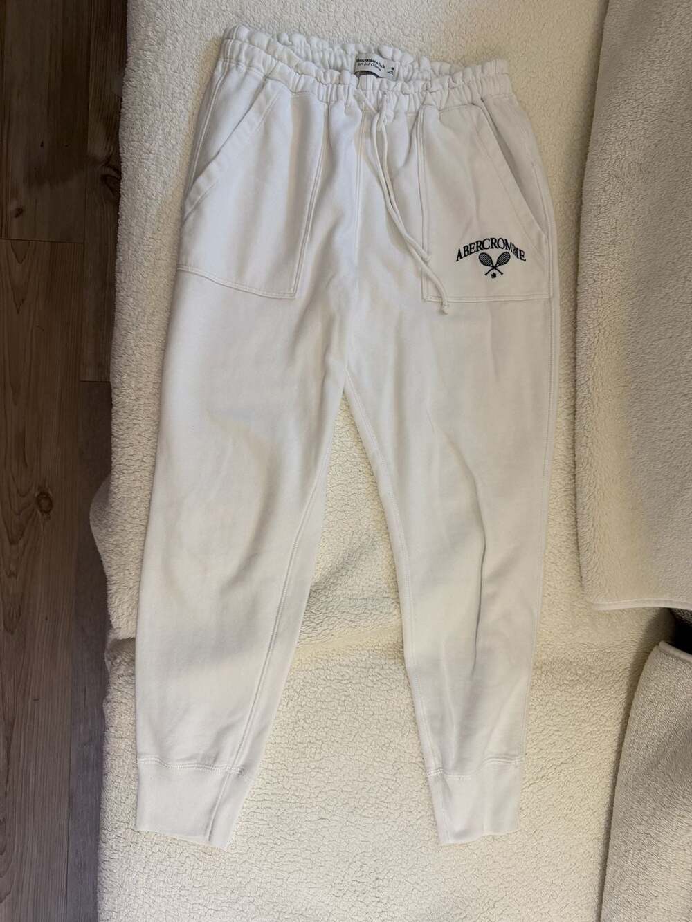 Abercrombie & Fitch White Jogger Sweatpants Women Elastic Waist Drawstring Logo